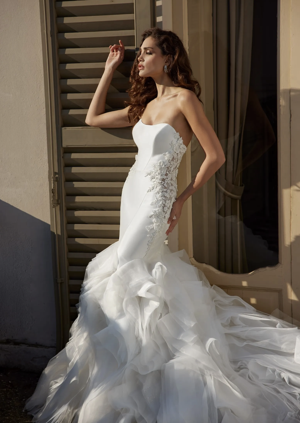 Model wearing Declan wedding dress by Randy Fenoli