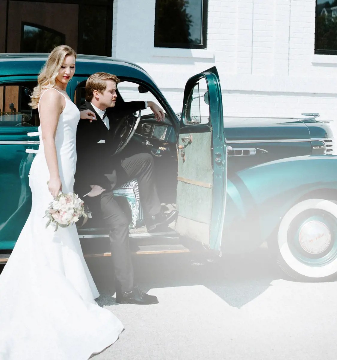 Photo of a male model wearing a gray tuxedo