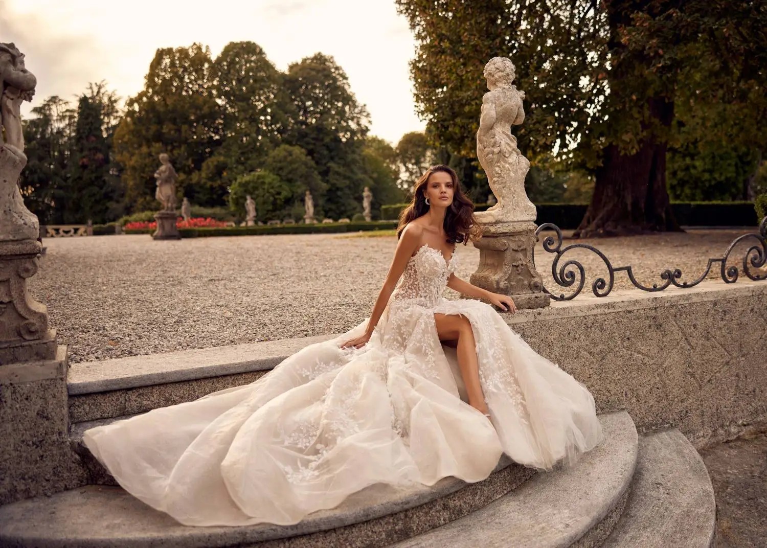 Model wearing a white bridal gown