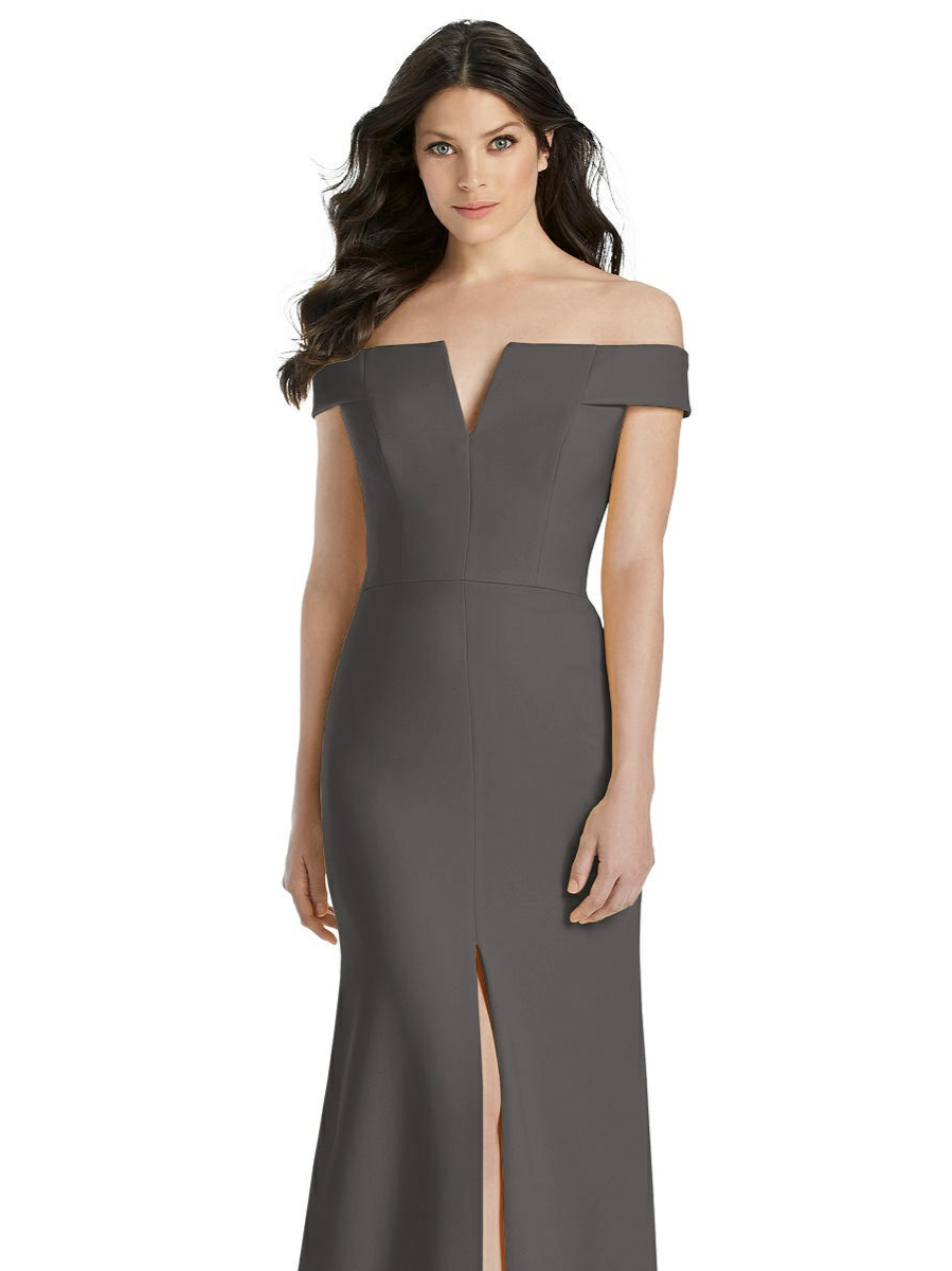 Model wearing Dessy bridesmaids gown