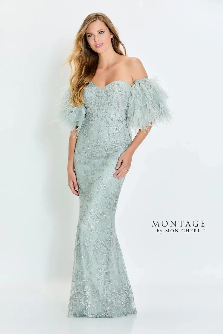 Model wearing a mother of the wedding gown by Montage