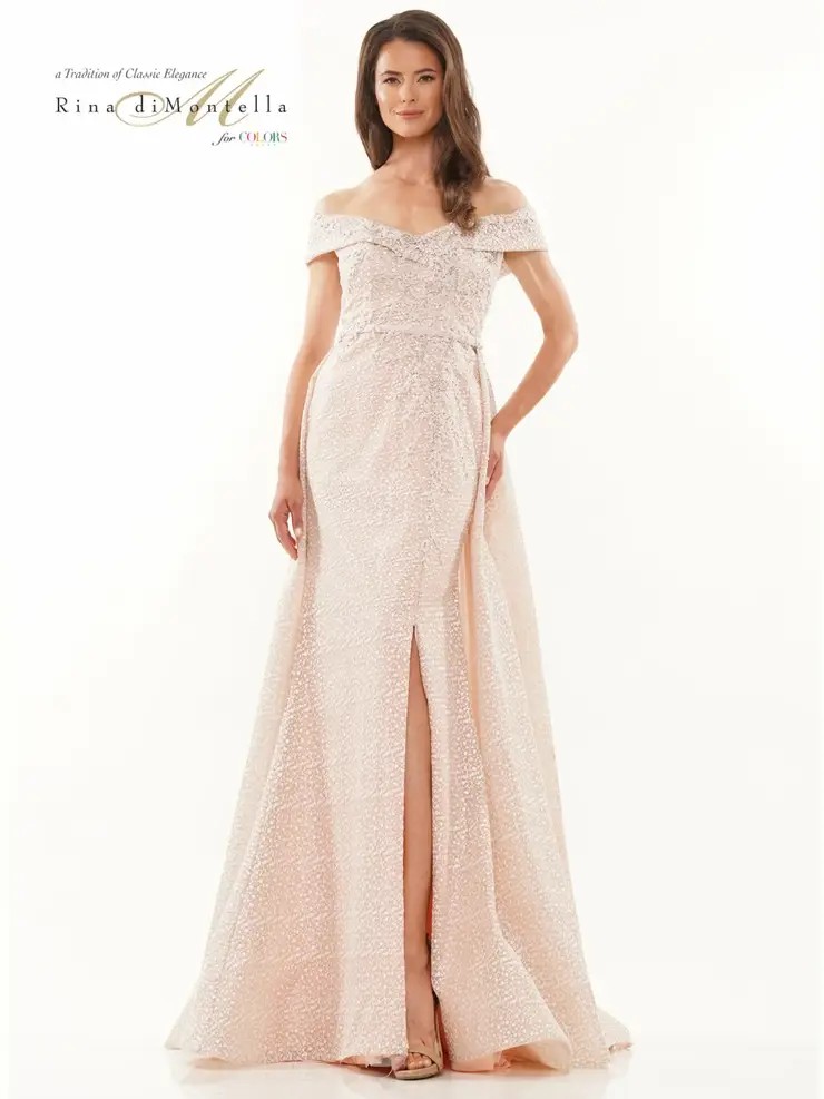 Model wearing a mother of the wedding gown by Rina Di Montella