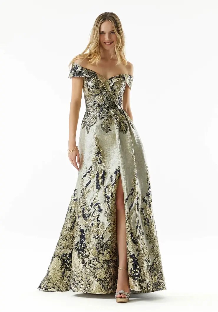 Model wearing a mother of the wedding gown by MGNY