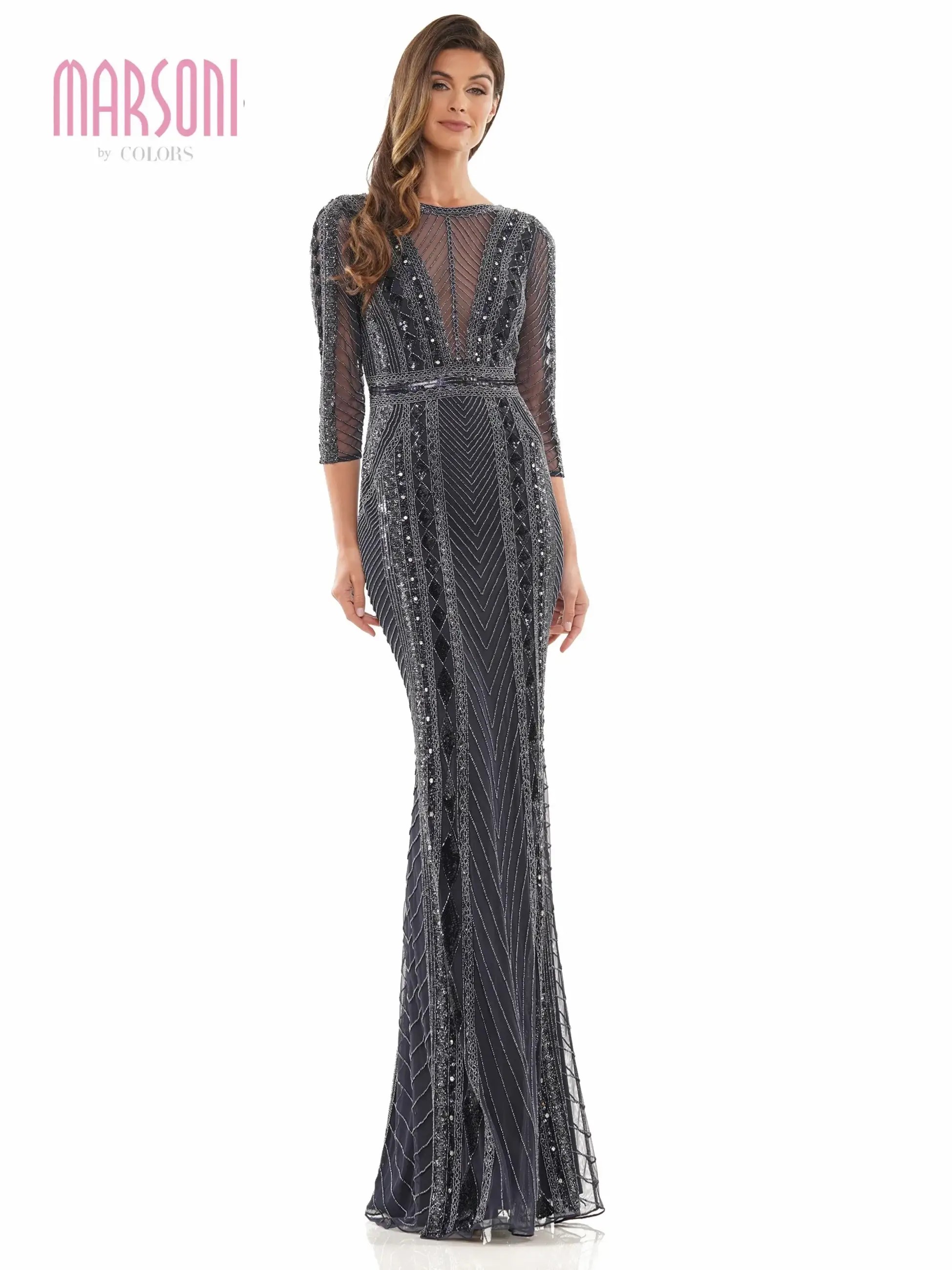 Model wearing a mother of the wedding gown by Marsoni