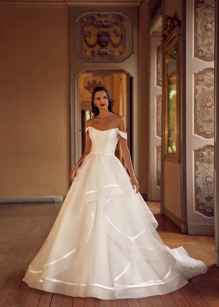 Model wearing Randy Fenoli wedding dress