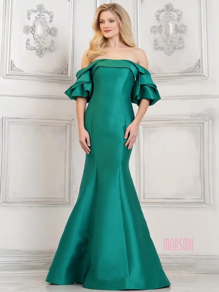 Model wearing a mother of the wedding gown by Marsoni